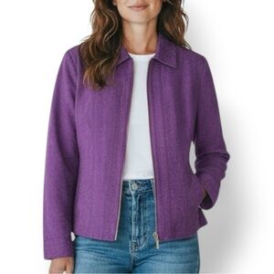 4/$20 Coldwater Creek Purple Textured Jacquard Zip Front Jacket P10 Petite